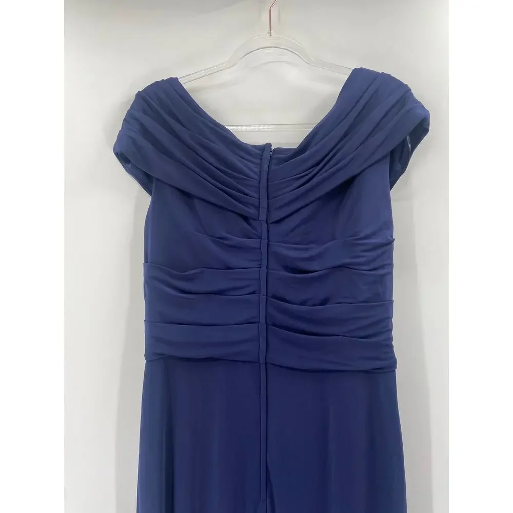 La Femme 26519 Navy Blue Ruched Jersey Collumn‎ Formal Gown Size 14